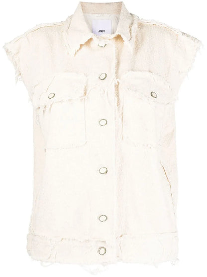 Raw-Edge Twill Sleeveless Jacket