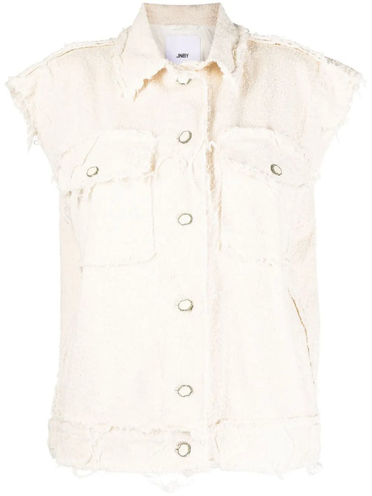 Raw-Edge Twill Sleeveless Jacket