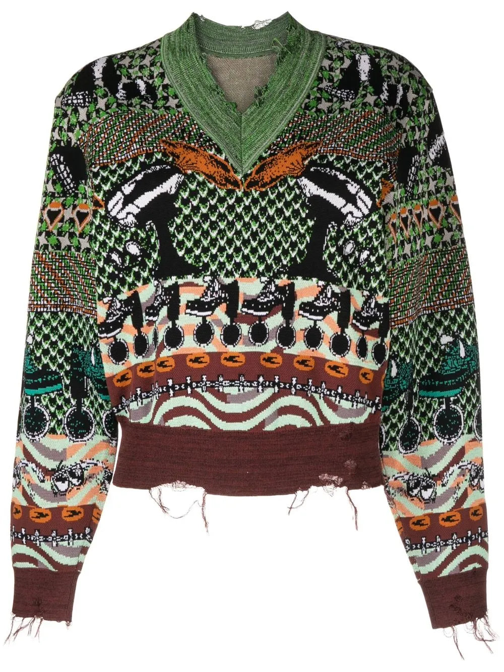 Distressed Patterned Intarsia Knit Jumper