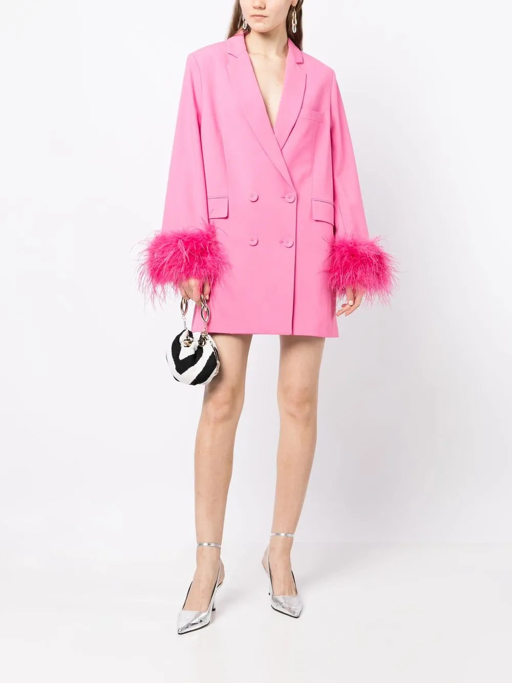 Feather-Trim Blazer Dress