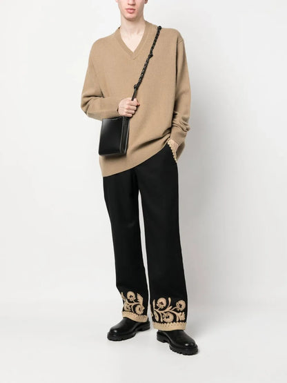 Embroidered-Hem Detail Trousers