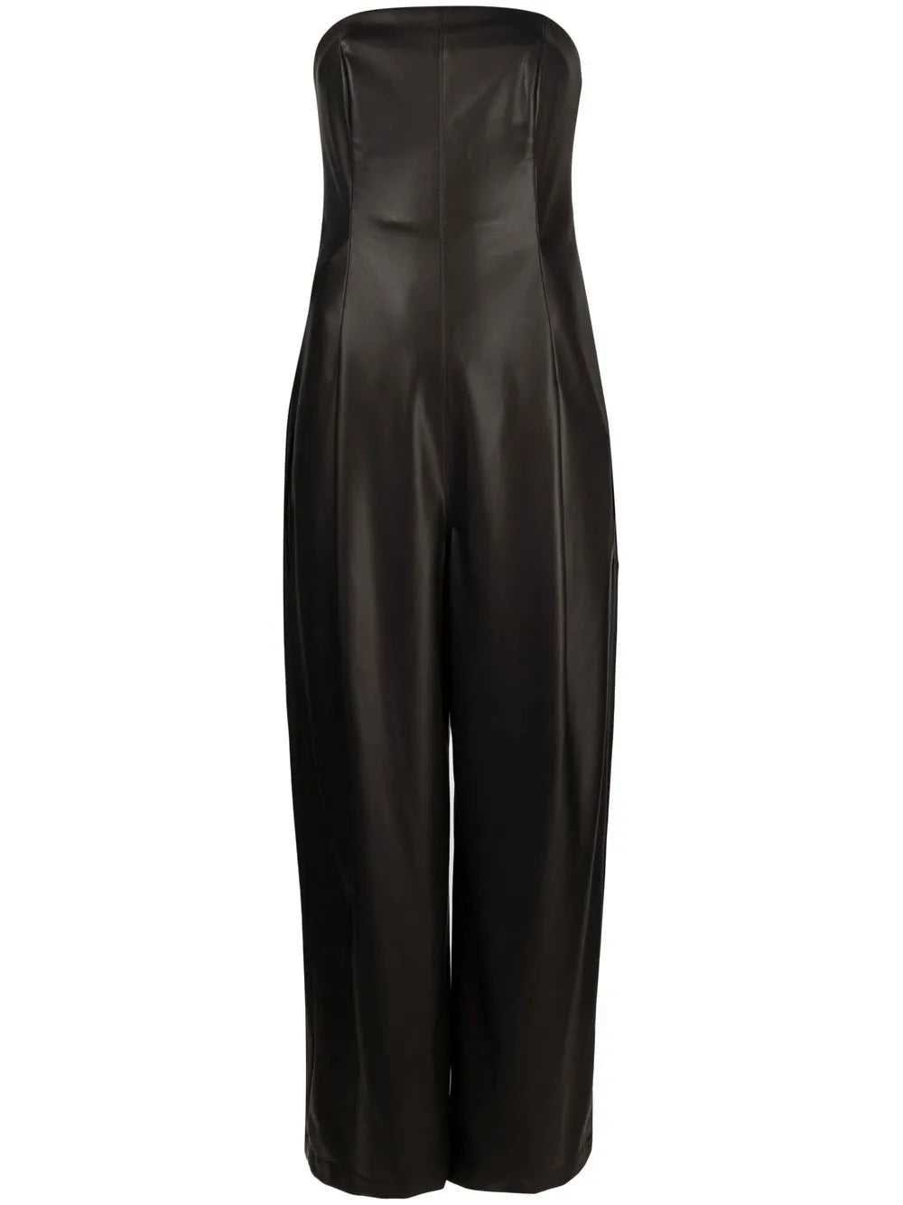 Strapless Wide-Leg Faux-Leather Jumpsuit