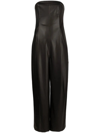 Strapless Wide-Leg Faux-Leather Jumpsuit