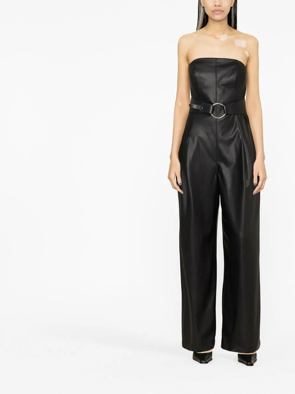 Strapless Wide-Leg Faux-Leather Jumpsuit