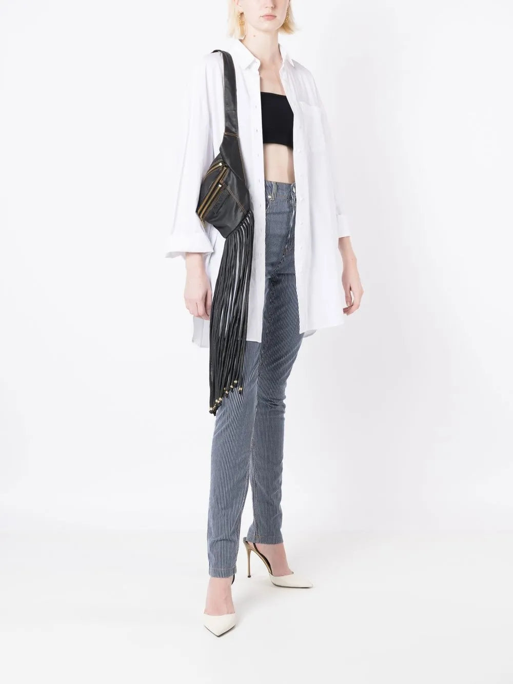 Vertical-Stripe Skinny Jeans