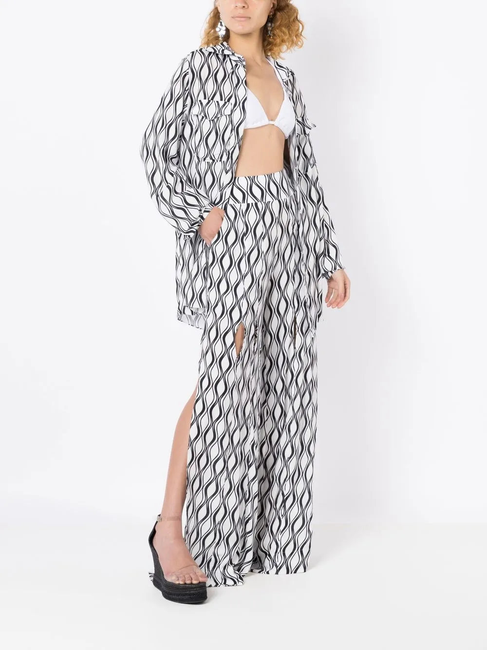 Long Wave-Print Shirt