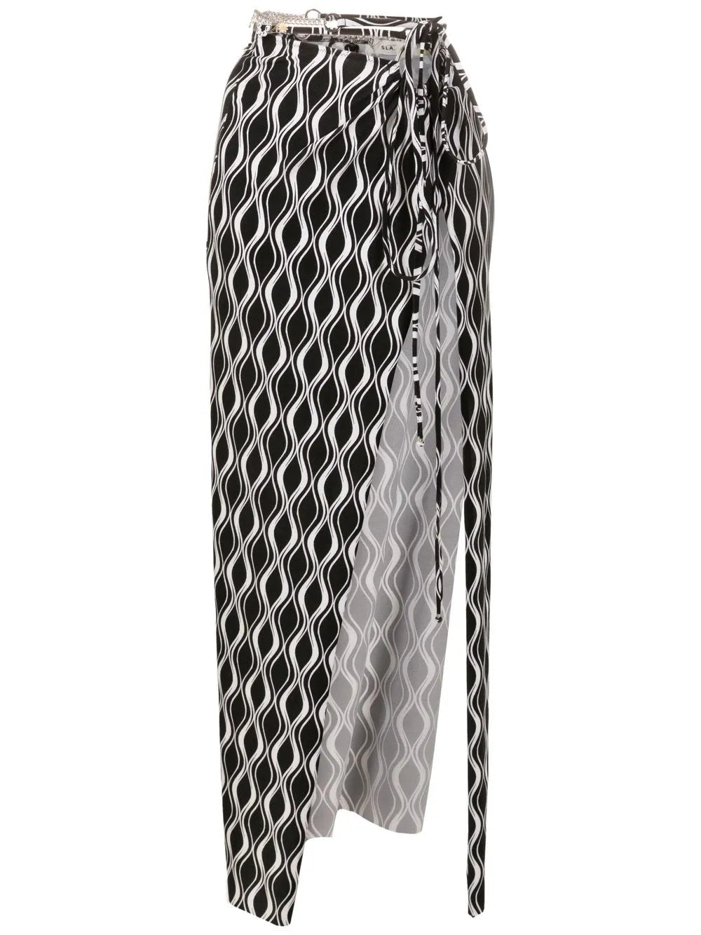Wave-Print Slit Maxi Skirt