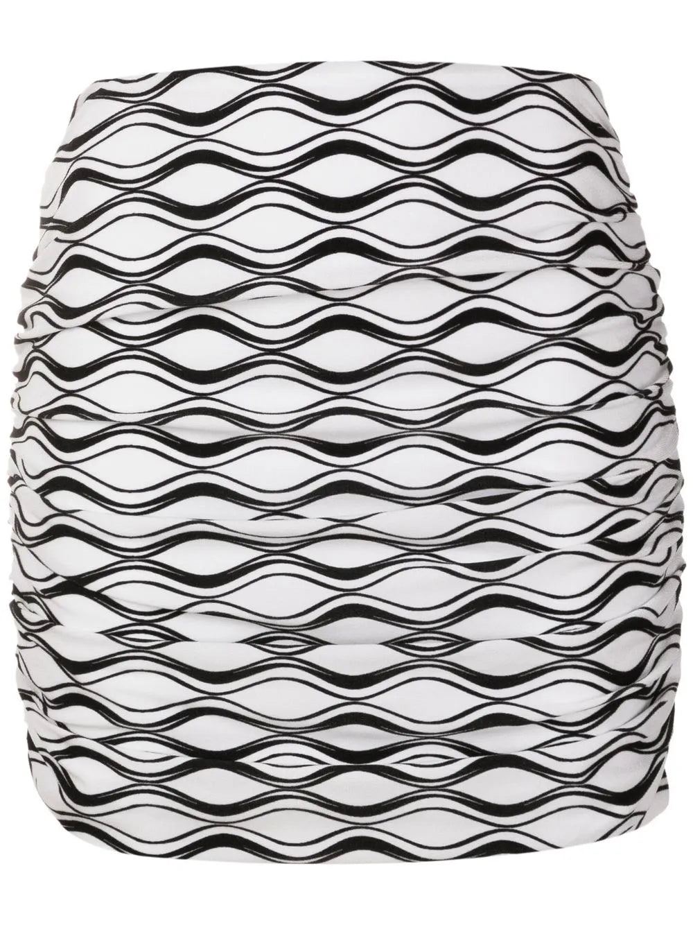 Ruched Wave-Print Mini Skirt