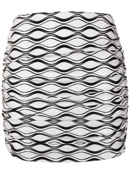 Ruched Wave-Print Mini Skirt