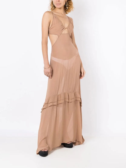 Cut-Out Semi-Sheer Maxi Dress