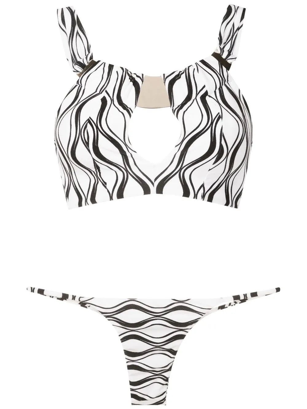 Wave-Print Thong Bikini Set