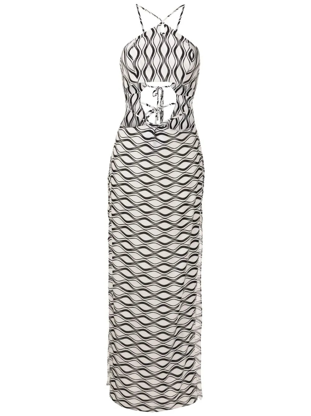 Cut-Out Wave-Print Maxi Dress