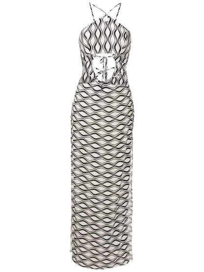 Cut-Out Wave-Print Maxi Dress
