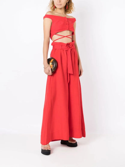 Paperbag-Waist Palazzo Trousers