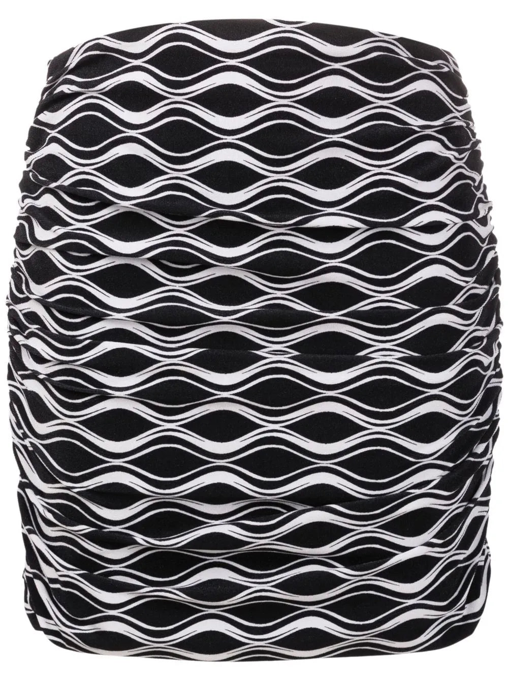 Ruched Wave-Print Mini Skirt