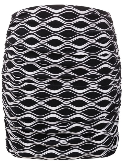 Ruched Wave-Print Mini Skirt