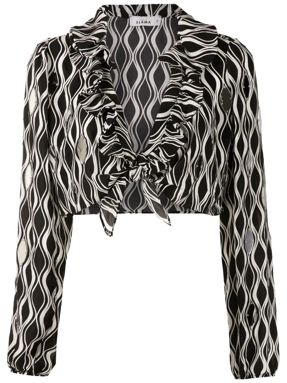 Tie-Front Wave-Print Blouse