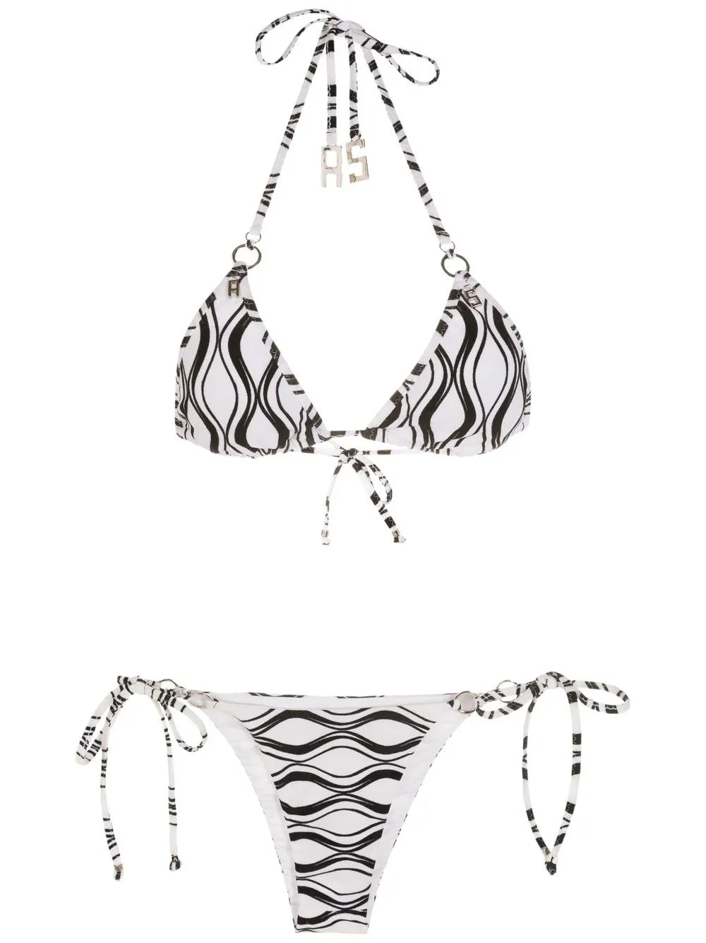 Wave-Print Triangle Bikini Set