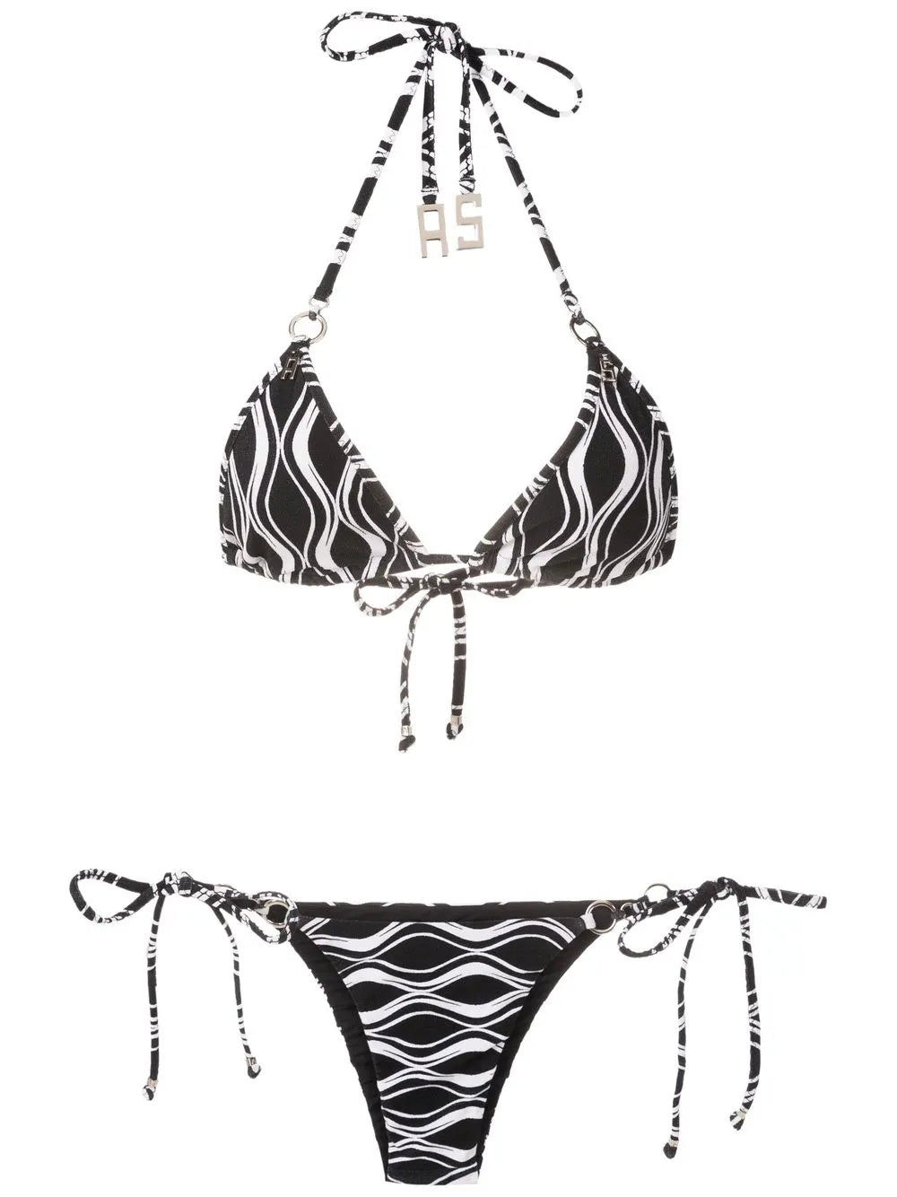 Wave-Print Triangle Bikini Set