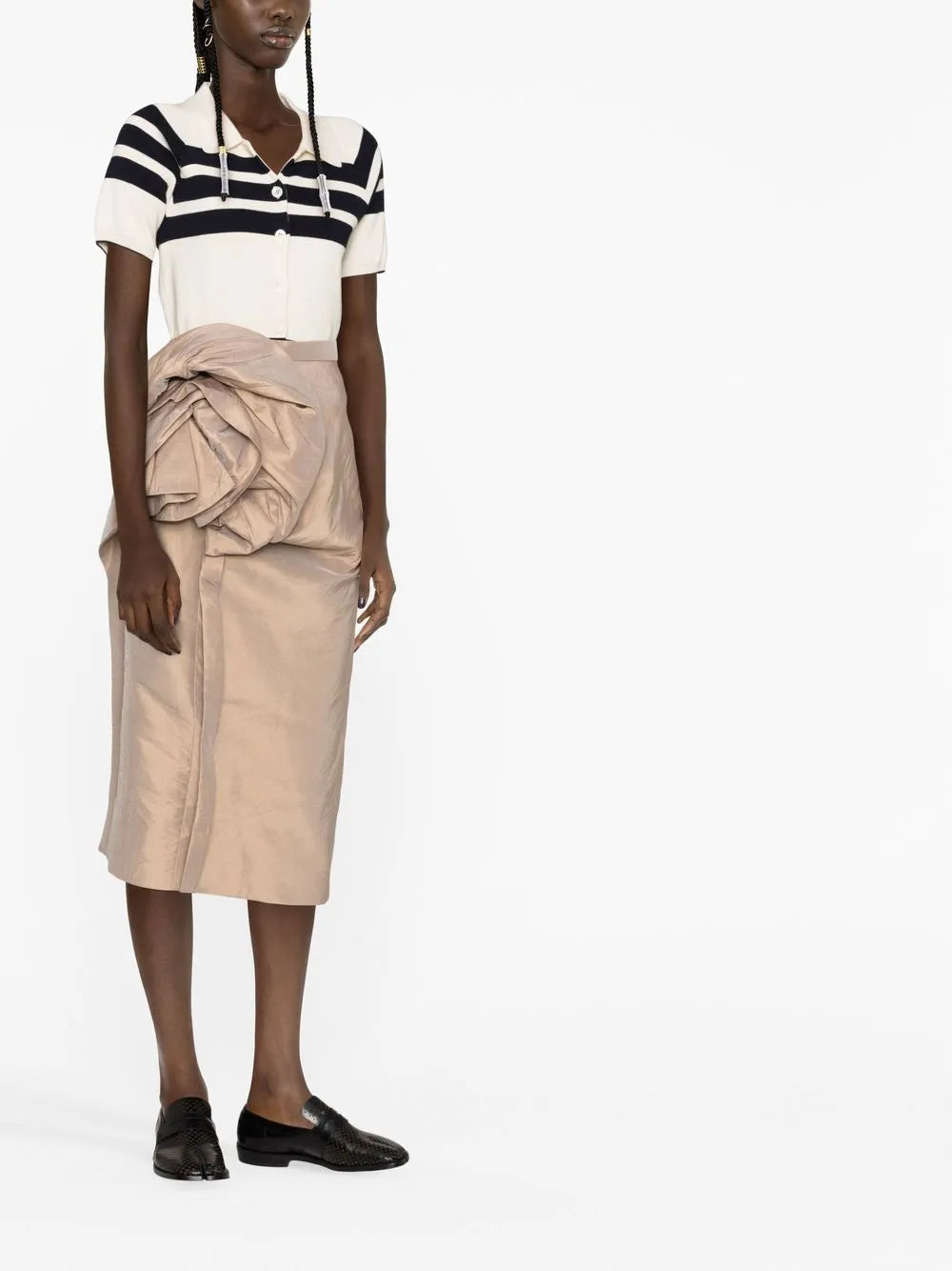 Moiré-Effect Ruffled Midi Skirt