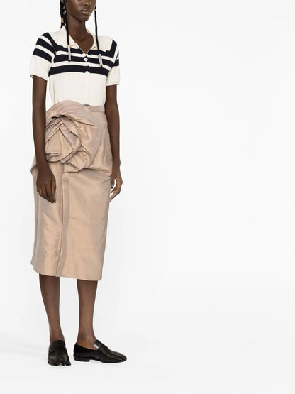 Moiré-Effect Ruffled Midi Skirt