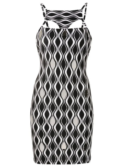 Wave-Print Bodycon Mini Dress