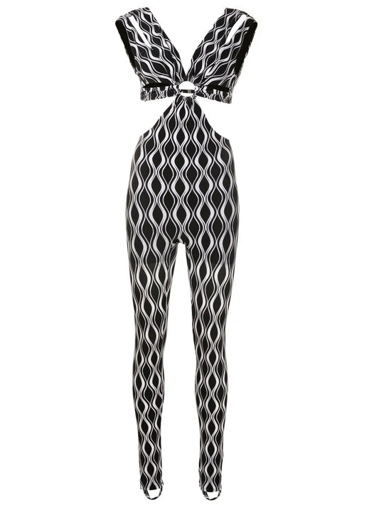 Cut-Out Wave-Print Jumpsuit
