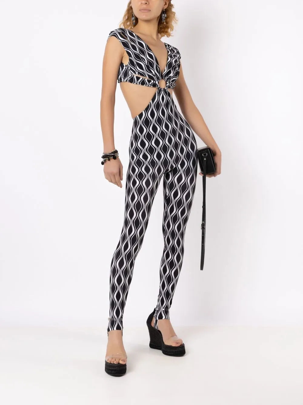 Cut-Out Wave-Print Jumpsuit