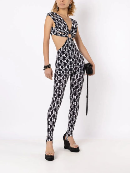 Cut-Out Wave-Print Jumpsuit