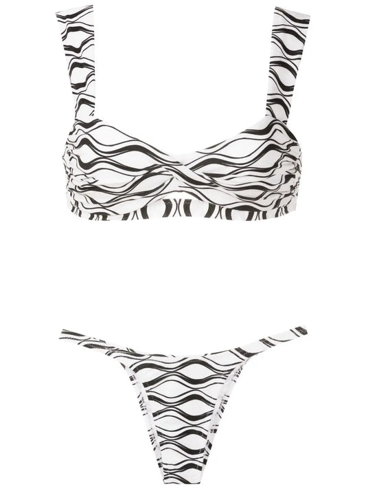 Wave-Print Tanga Bikini Set