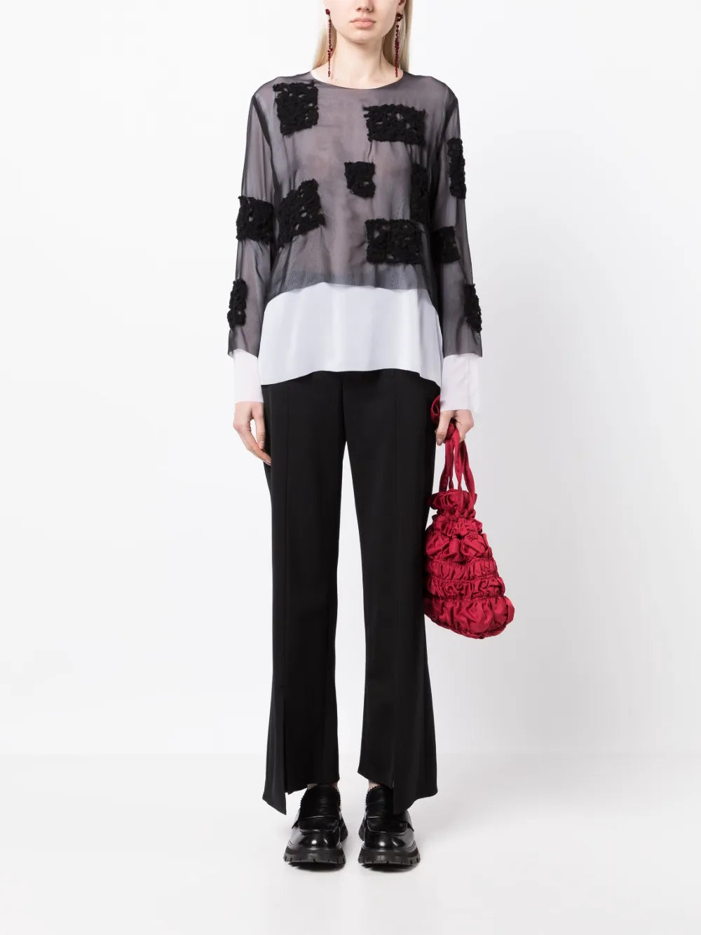 Crochet-Knit Sheer Blouse