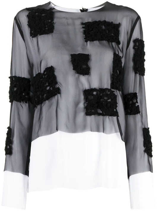 Crochet-Knit Sheer Blouse