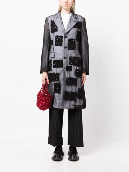 Crochet-Overlay Single-Breasted Coat