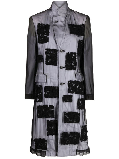 Crochet-Overlay Single-Breasted Coat