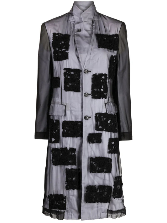 Crochet-Overlay Single-Breasted Coat