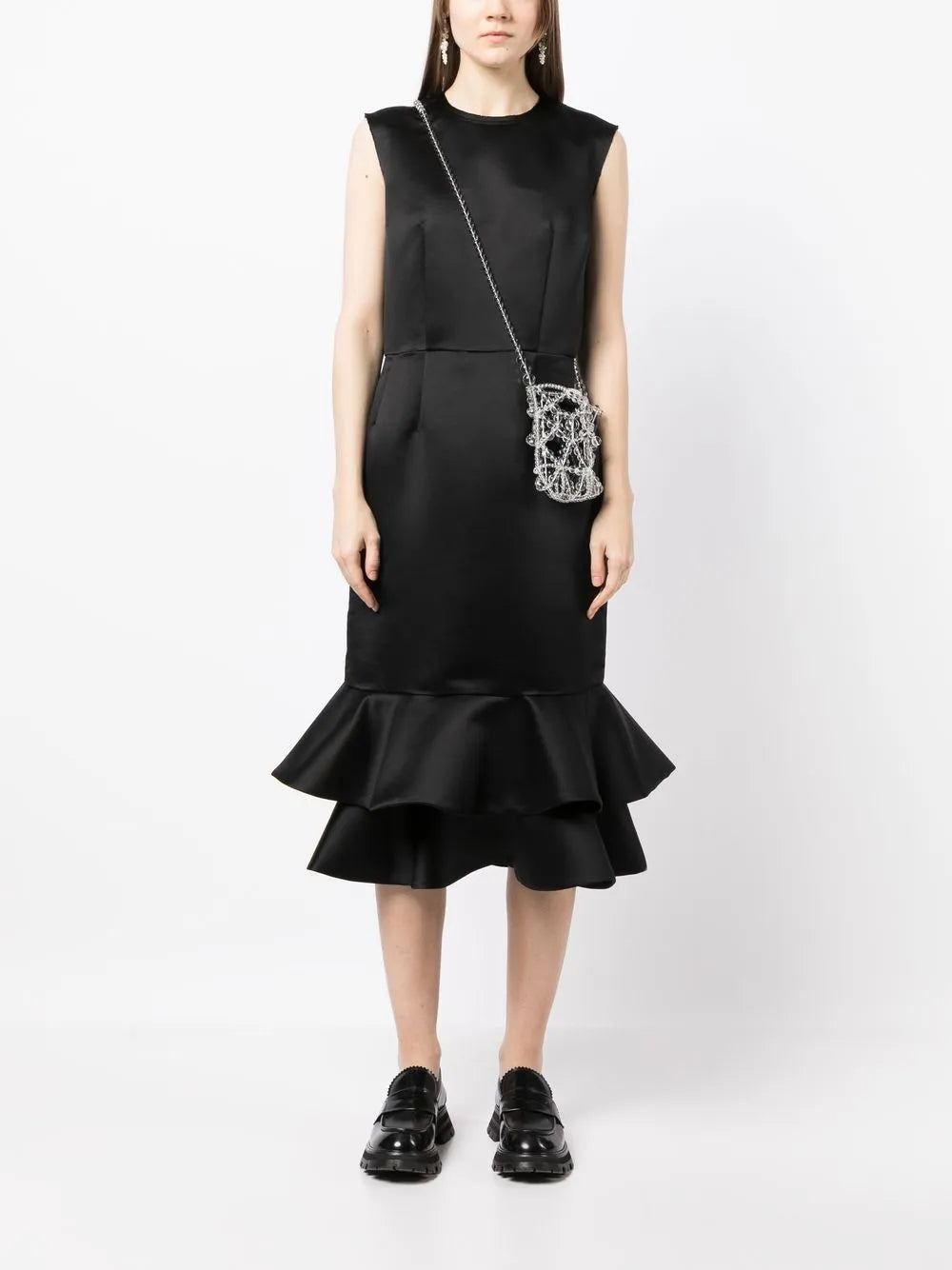 Peplum-Hem Sleeveless Midi Dress