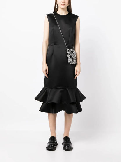 Peplum-Hem Sleeveless Midi Dress