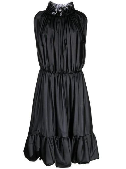 High-Neck Puffball Midi Dress