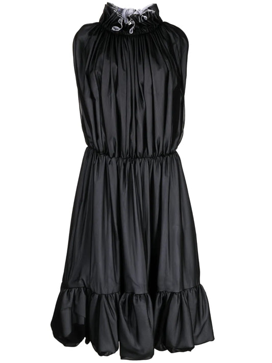 High-Neck Puffball Midi Dress