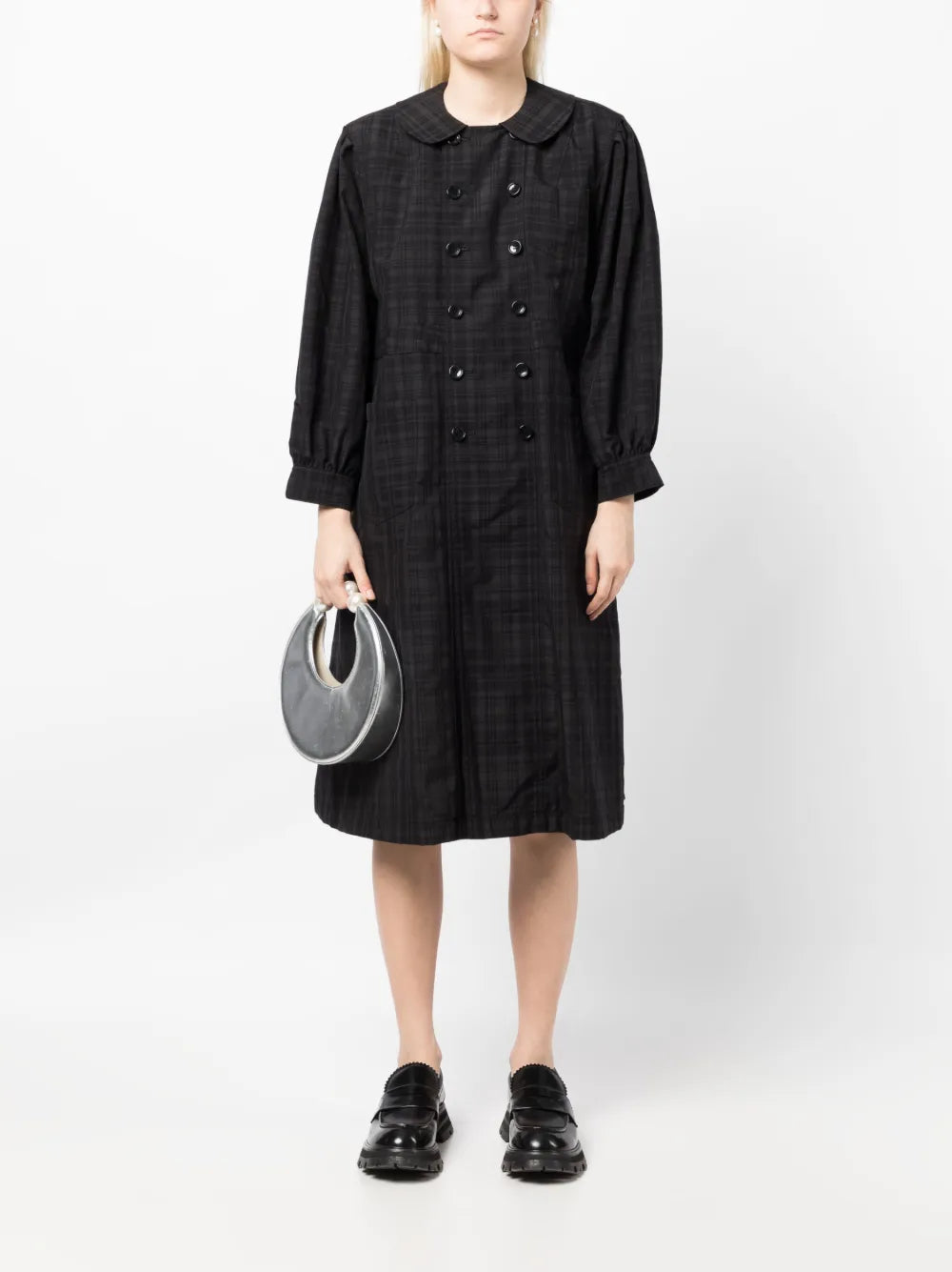 Plaid-Pattern Double-Breasted Coat