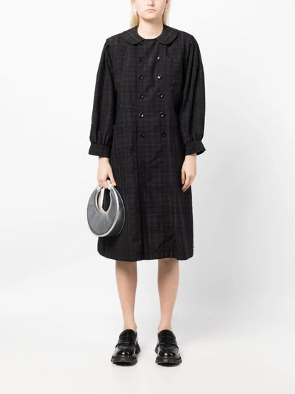 Plaid-Pattern Double-Breasted Coat