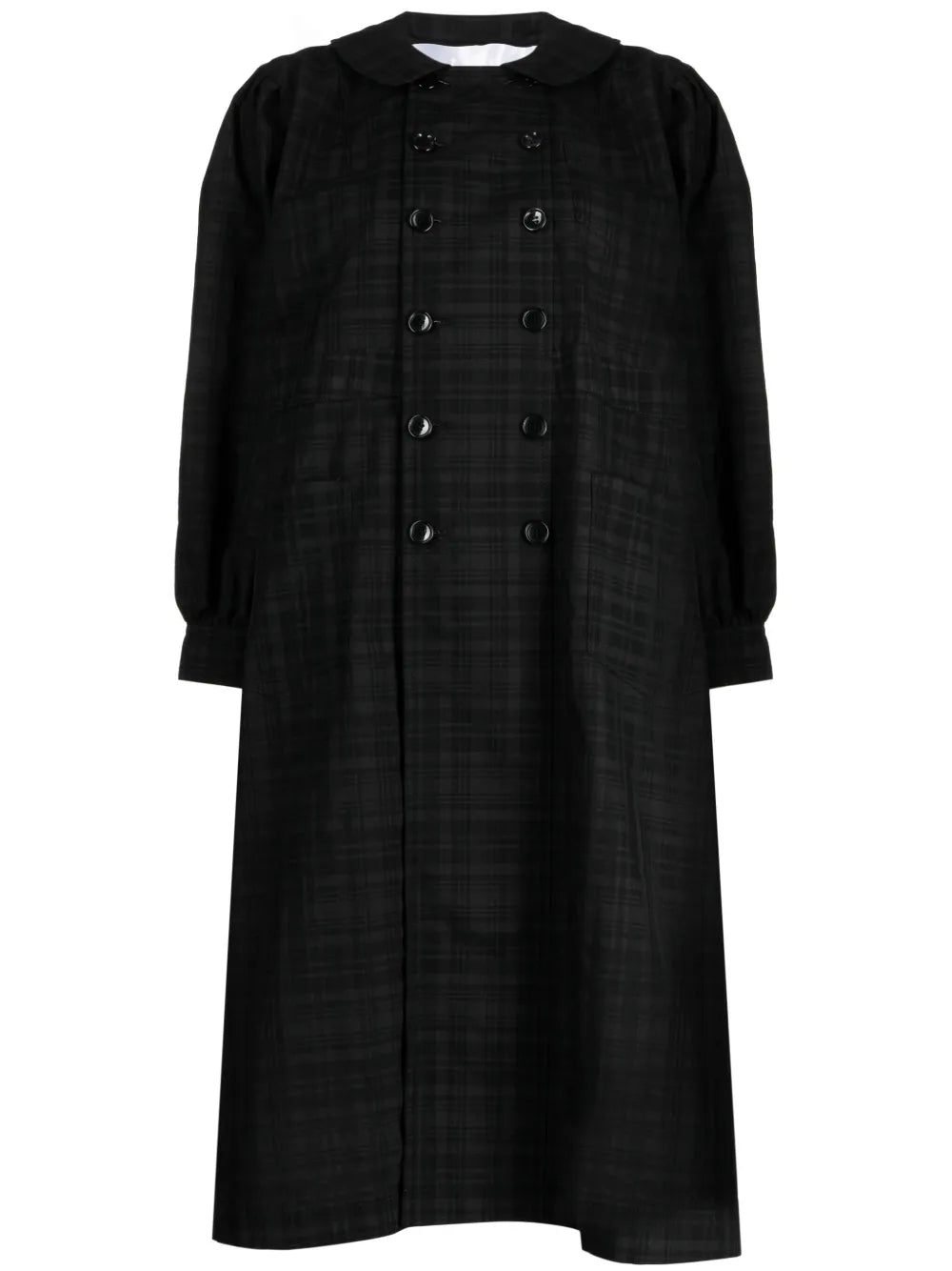 Plaid-Pattern Double-Breasted Coat