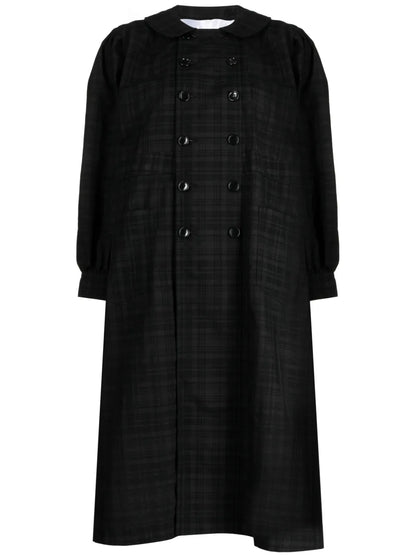 Plaid-Pattern Double-Breasted Coat