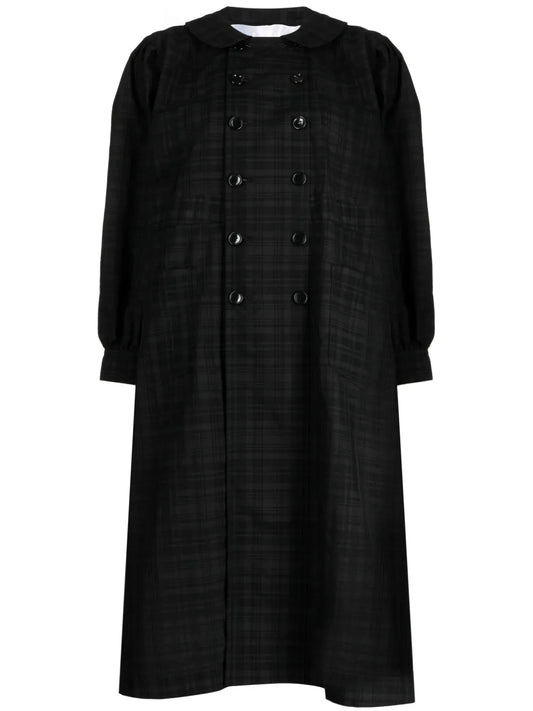 Plaid-Pattern Double-Breasted Coat