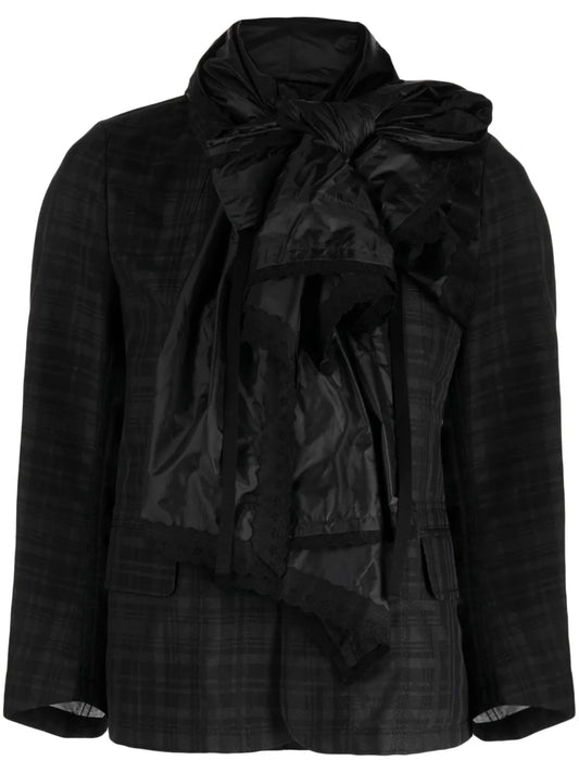 Detachable-Bow Plaid Jacket