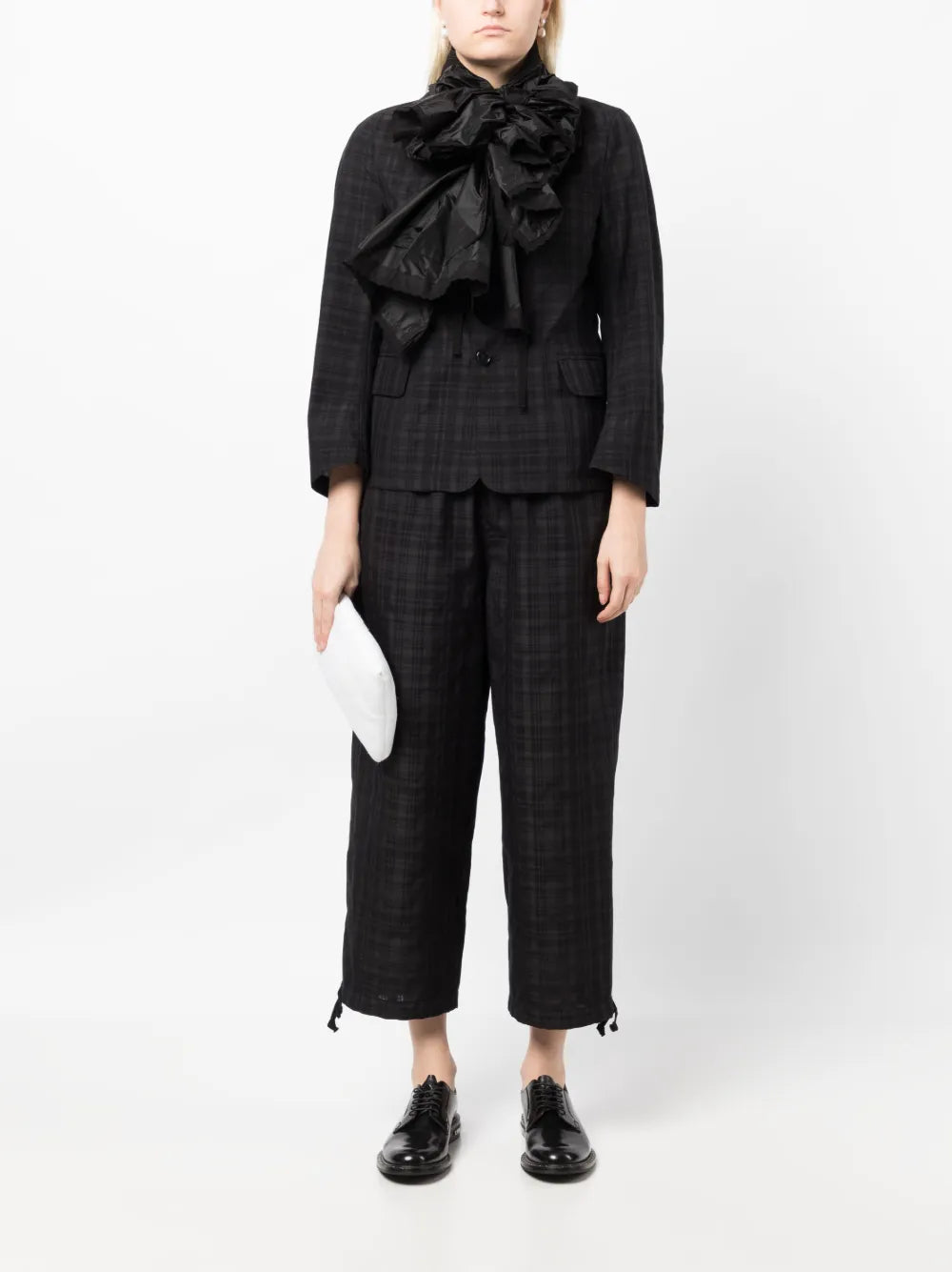Detachable-Bow Plaid Jacket