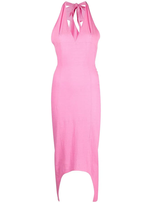 Asymmetric Hem Halterneck Dress