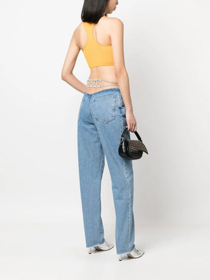 Crystal-Embellished Detail Straight Jeans