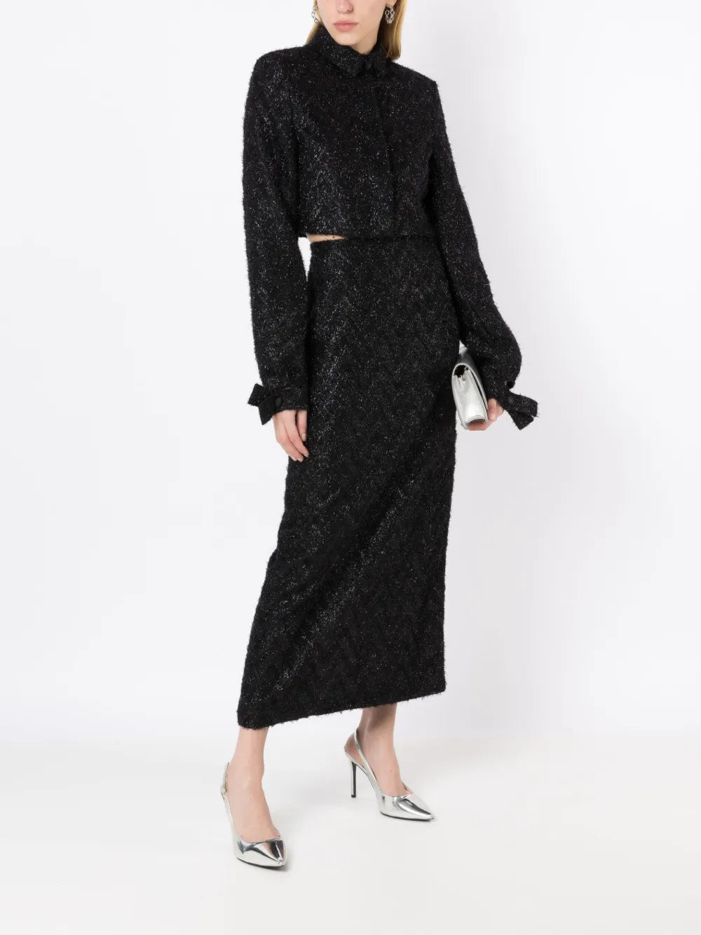 High-Waisted Tinsel Midi Skirt