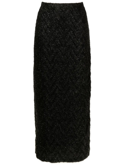 High-Waisted Tinsel Midi Skirt